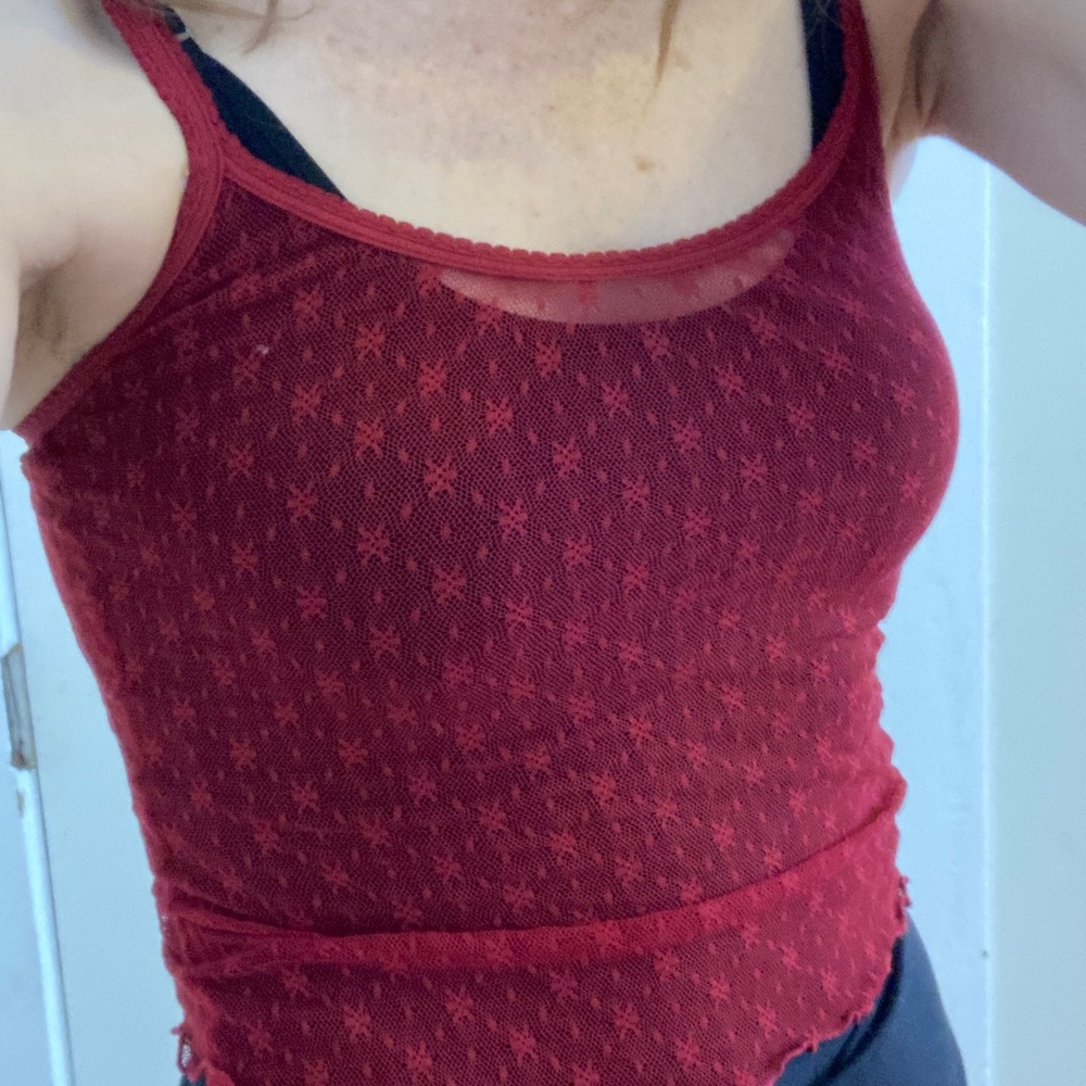 Express Y2K Mesh Tank Camisole Red S